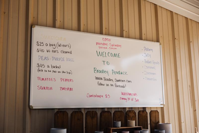 Welcome to Bradley Produce sign and pricing list